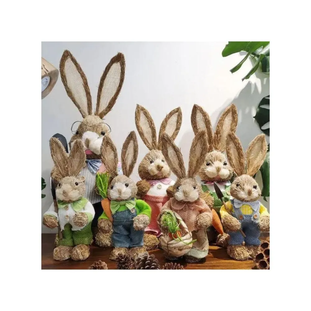 35cm Handmade Straw Rabbit Straw Bunny for Easter Day Artificial Animal Home Furnishing Shop Decoration, Purple