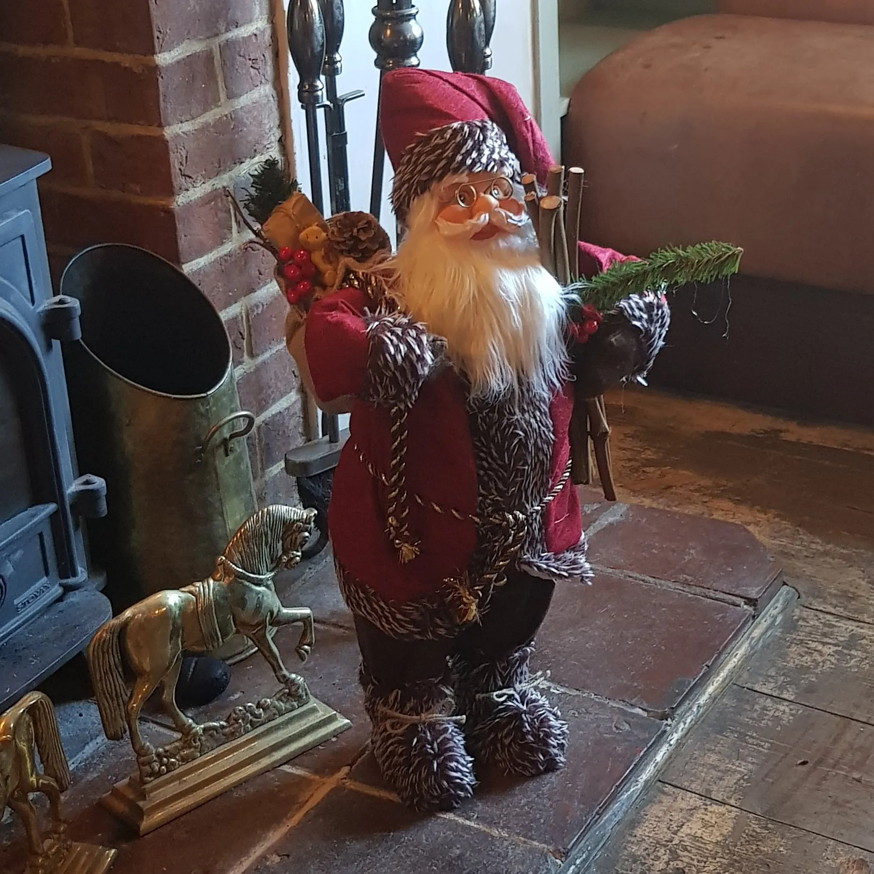 3ft (90cm) Traditional Standing Santa Father Christmas Figure with Sticks and Sack