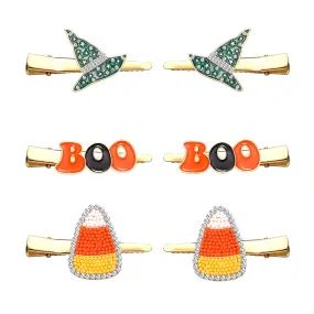 6PCS Halloween Hair Clips for Women Enamel BOO Witch Hat Candy Corn Hairpins Set Beaded White Orange Yellow Corn Alligator Metal Clips Halloween Costume Party Hair Accessory