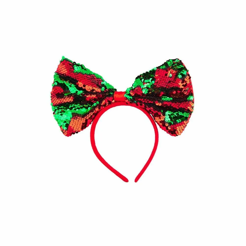 Adults Flip Sequin Christmas Bow Red Green Fancy Dress Party