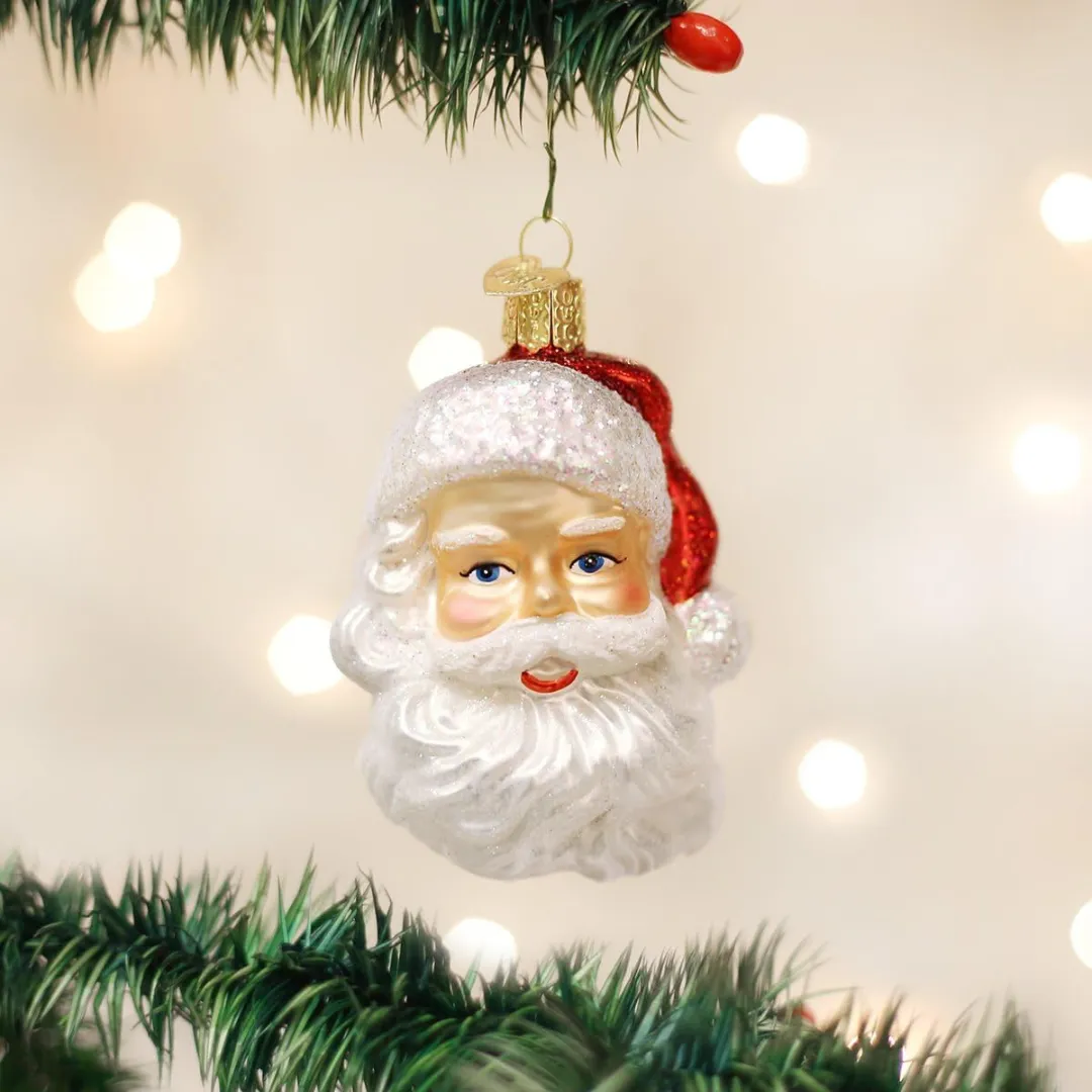 Classic Mid-Century Santa Claus Face Glass Ornament