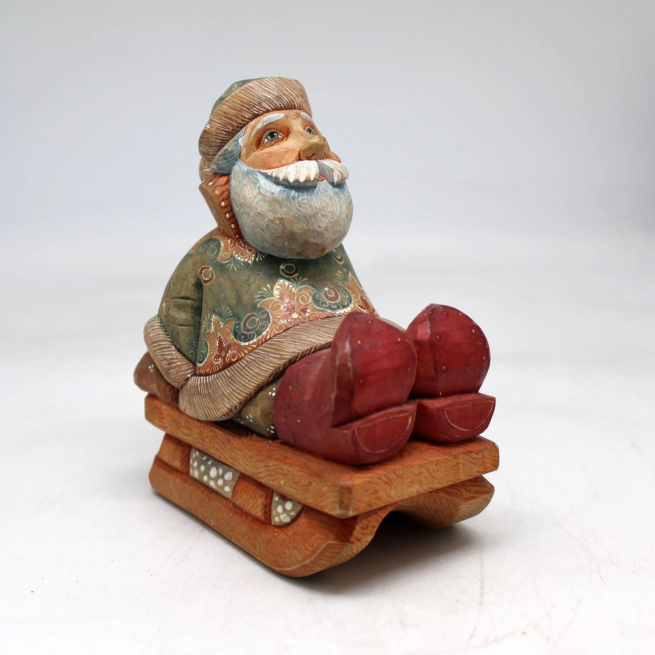 One-of-a-Kind Santa on Sleigh WOODCARVED Figurine 55x45x3 by G DeBrekht Handcrafted and Hand-Painted Collectible