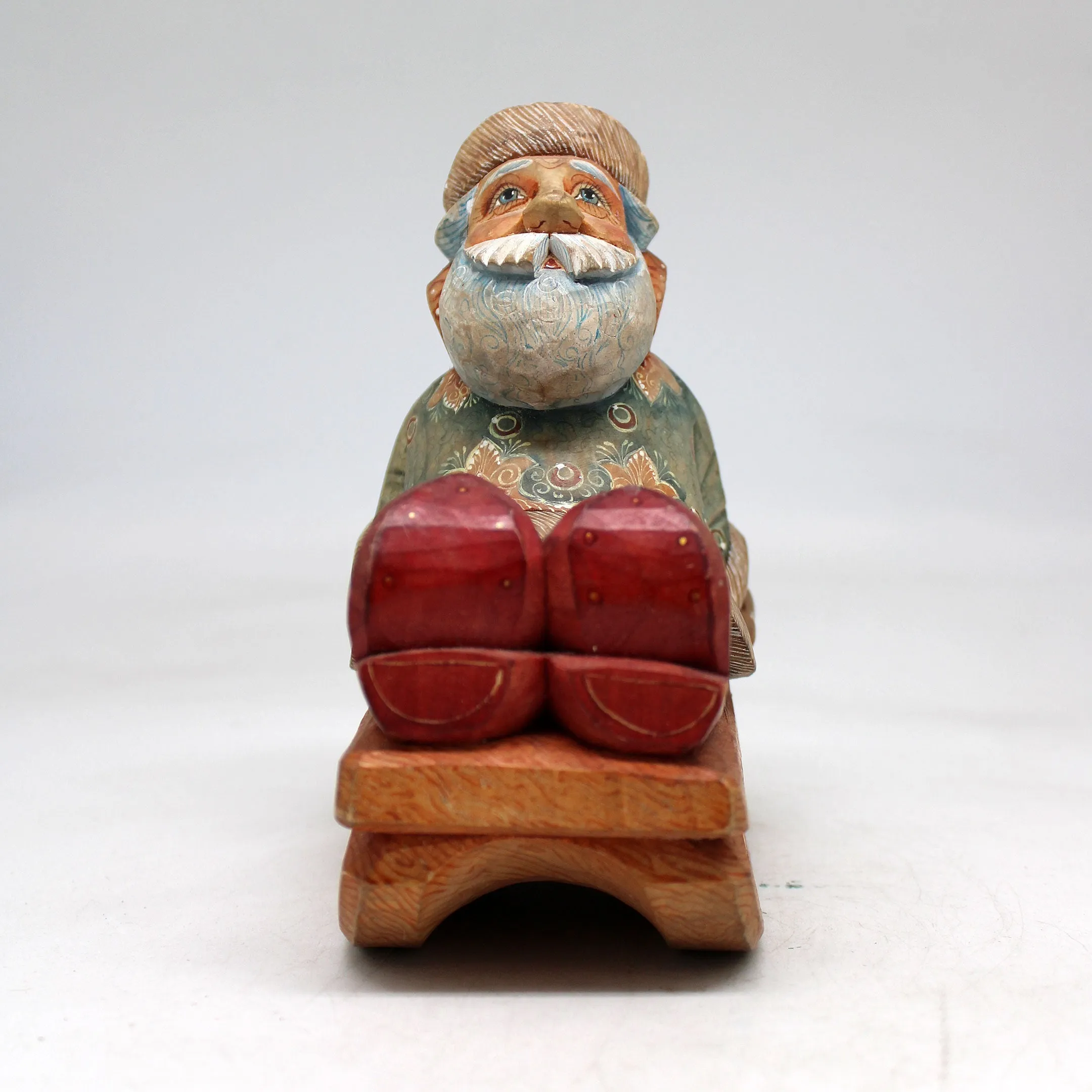 One-of-a-Kind Santa on Sleigh WOODCARVED Figurine 55x45x3 by G DeBrekht Handcrafted and Hand-Painted Collectible