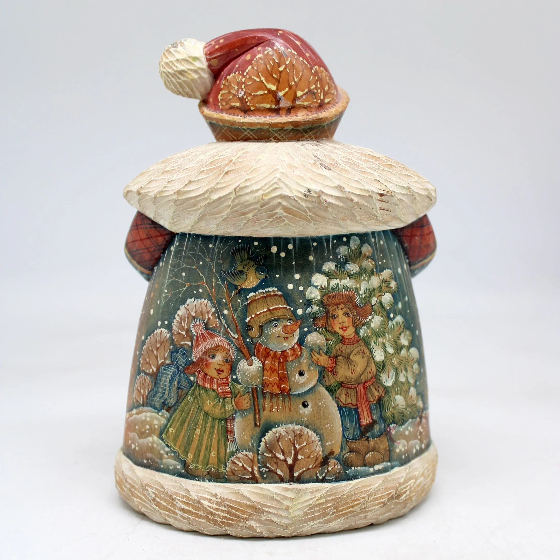 One-of-a-Kind Winter Friend Santa WOODCARVED Figurine 6.5x4.5x4"  by G.DeBrekht, - Unique Handcarved and Handpainted Collectible