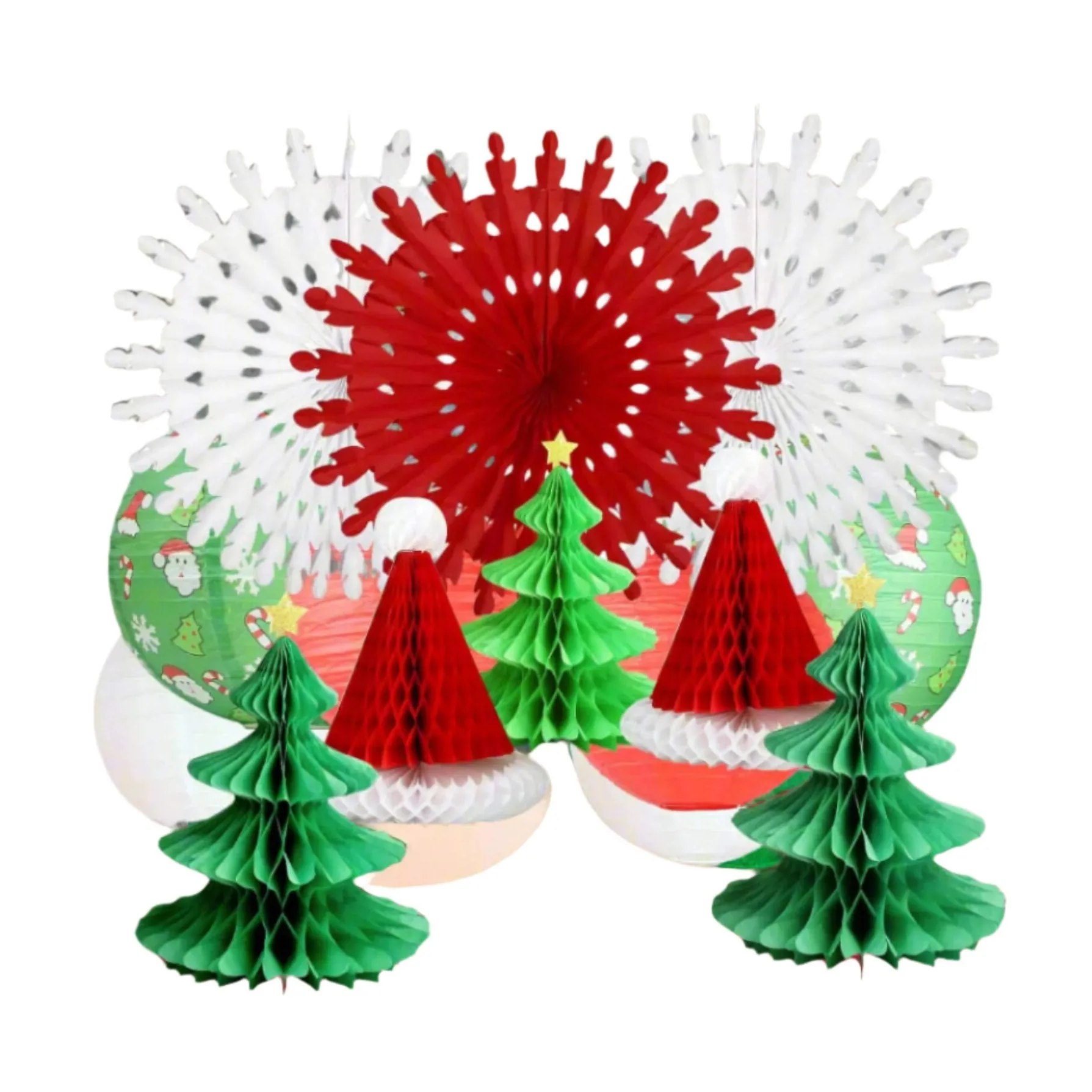 Red Green White Christmas Lanterns, 14 Pcs