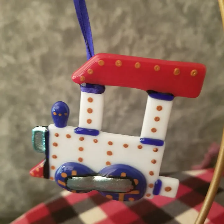 Train Ornament fused Glass Decoration red white blue americana