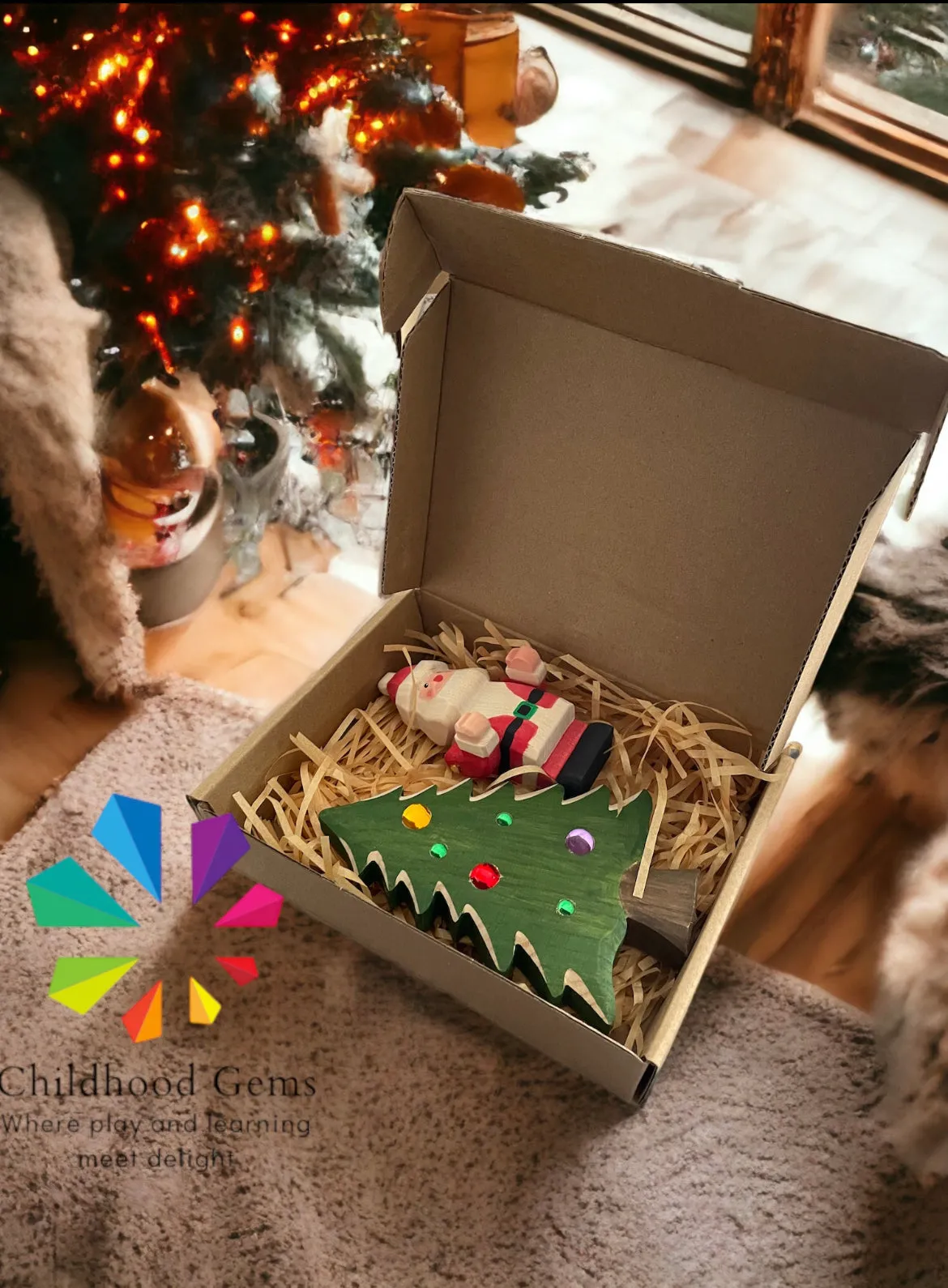 Wooden Santa Clause and Christmas Tree